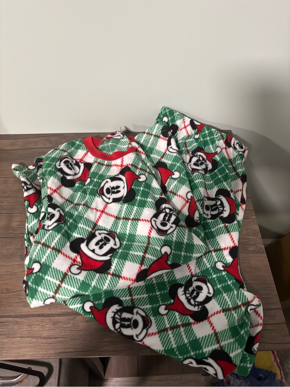 Disney Green Plaid Mickey Mouse Holiday Pajama Set with Red Accents